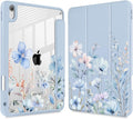 May Chen for iPad Air 11-inch M4/M3/M2 (2026/2025/2024) iPad Air 5th/4th 10.9 Inch - Shockproof Cover with Clear Back Shell &amp Penceil Holder Auto Wake/Sleep Stand Cover Blue Flowers