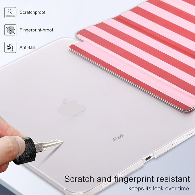 case for ipad 11th Generation11 Inch 2025 (A16 Chip) &amp 10th Gen 10.9 Inch 2022 - Slim Scratch-Resistant Hard PC Translucent Back Shell Smart Cover Wake/Sleep Function Red White Stripes
