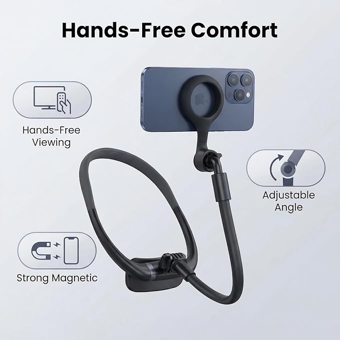 Cell Phone StandMagnetic Neck Phone Holder Flexible Gooseneck 360° Rotation Adjustable Phone Holder Universal Multi-Functional Phone Standfor Cooking/Indoor