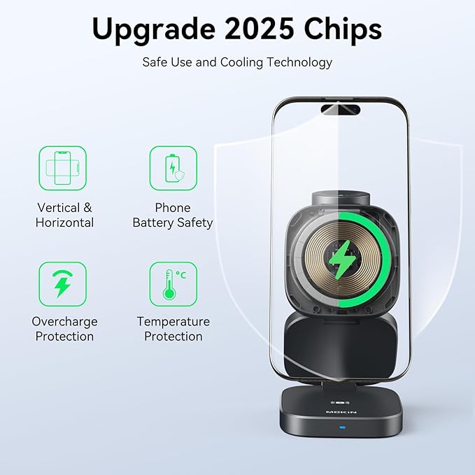 Wireless Charging Station for Multiple Devices 3 in 1 Travel Charger Dock Foldable Magnetic Stand Compatible with MagSafe Qi2 iPhone 17 16 15 14 13 12 Air Apple Watch Series &amp Air pods 4 3 2 P