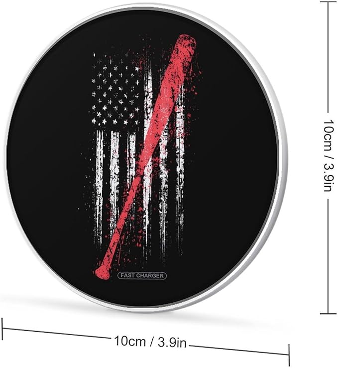 U.S.A. Flag Baseball Bat Fast Portable Charger 10W Funny Graphic Phone Charging Pad with USB Cable