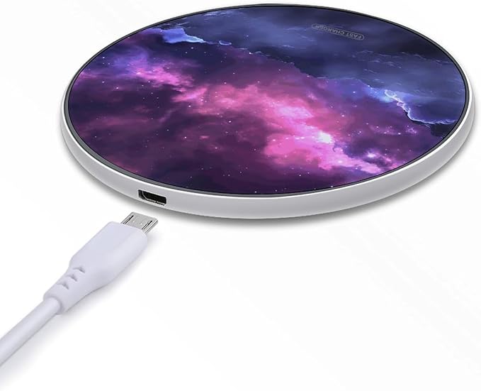 Magic Galaxy Sky Purple Wireless Charger Fast Wireless Charging Pad with USB Cable 10W Anti-Slip Magnetic Wireless Charger Portable Slim Charger Puck Travel Charging Station