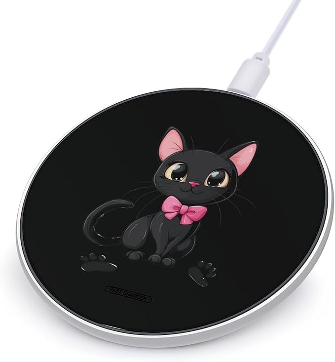 Black Cat Wireless Charger Anti-Slip Wireless Charging Pad Slim Charger Mat for Men Women