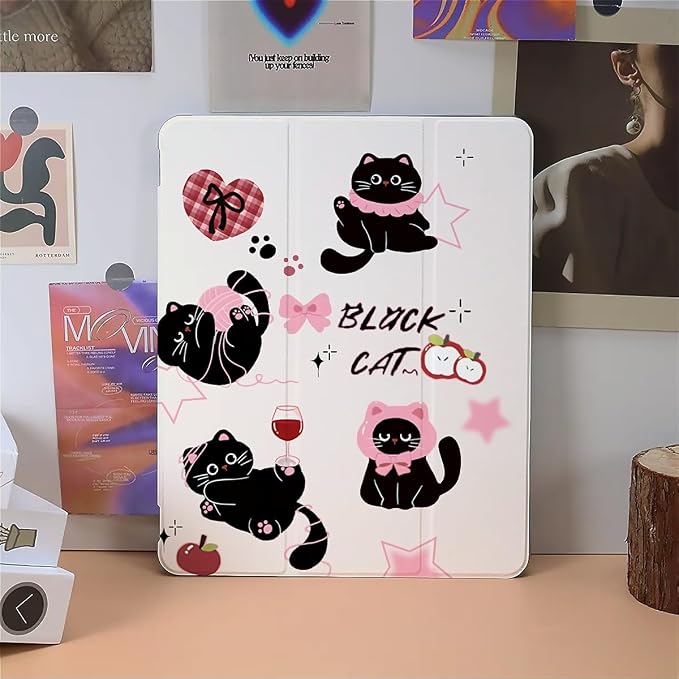 Cute black cats pink plaid bows