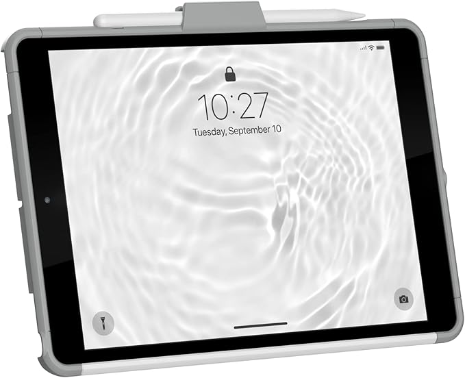 URBAN ARMOR GEAR UAG Designed for iPad 10.2 Case 9th/8th Gen 2020-2021 w/Hand Strap Scout White/Grey Rugged MIL-STD Protective Cover w/Apple Pencil Holder Compatible w/Smart Cover/Keyboard