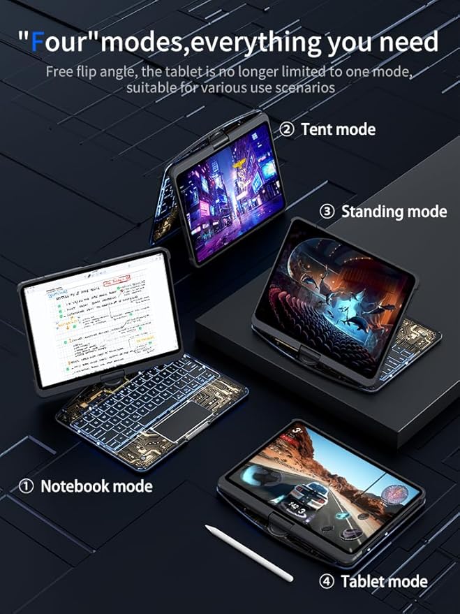 Transparent Case with Wireless Keyboard for iPad Air 13 Inch (M3/M2 2025/2024) 7 Colors Backlight Multi-Touch Trackpad 360° Rotating Stand with Pencil Holder for iPad Pro 12.9 Inch (6/5/4/3 Gen)