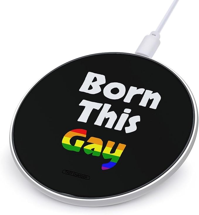 Born This Gay Fast Portable Charger 10W Funny Graphic Phone Charging Pad with USB Cable