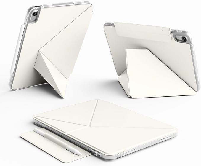 kenke Case for iPad Air 11 Inch M4/M3/M2 (2026/2025/2024) iPad Air 5th/4th Generation 10.9 Inch (2022/2020) with Clasp Slim Multi Angle Stand Cover with Pencil Holder Magnetic Back Cream White