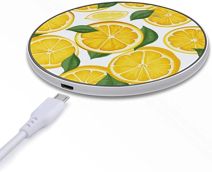 Lemon Fruit Pattern Wireless Charger Fast Wireless Charging Pad with USB Cable 10W Anti-Slip Magnetic Wireless Charger Portable Slim Charger Puck Travel Charging Station