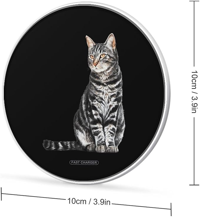 Striped Domestic Cat Fast Portable Charger 10W Funny Graphic Phone Charging Pad with USB Cable