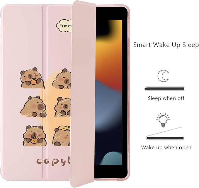 Cute Kawaii Capybara for iPad (A16) 11th Generation Case 11 Inch 2025 for iPad 10th Generation Case 10.9 Inch 2022 with Pencil Holder Auto Sleep/Wake Pink Leather Soft TPU Back Cover