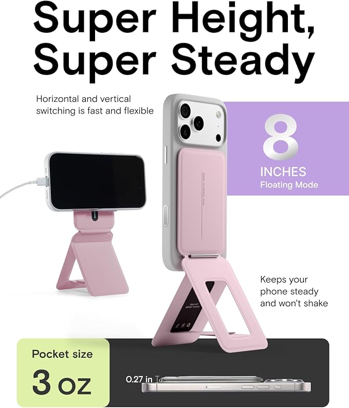 MOFT Phone Stand Magnetic Phone Tripod Stand Stain-Resistant MOVAS Leather &amp Angle Adjustment &amp Strong Magnets Tripod for iPhone 17/16/15/14/13/12 (Included Metal Ring)-Blush