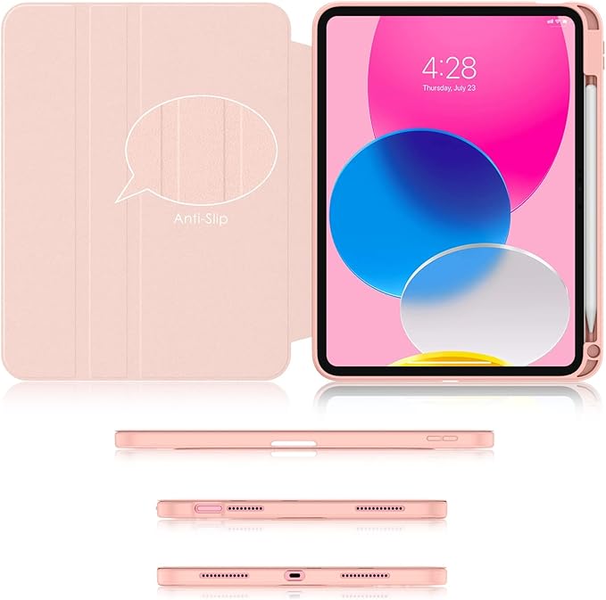 Soke Rotating Case for iPad (A16) 11th Generation 2025 iPad 10th Gen 2022 with Pencil Holder [Shockproof + Auto Sleep/Wake] 360 Degree Rotation Clear Back for iPad 11/10.9 - Rose Gold