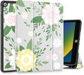 Tuiklol Case for iPad 10.2 Inch 2021 2020 2018 Release 9th / 8th / 7th Generation Built-in Pencil Holder TPU Protective Stand Back Cover Trifold Stand-Auto Wake/Sleep Flowers White