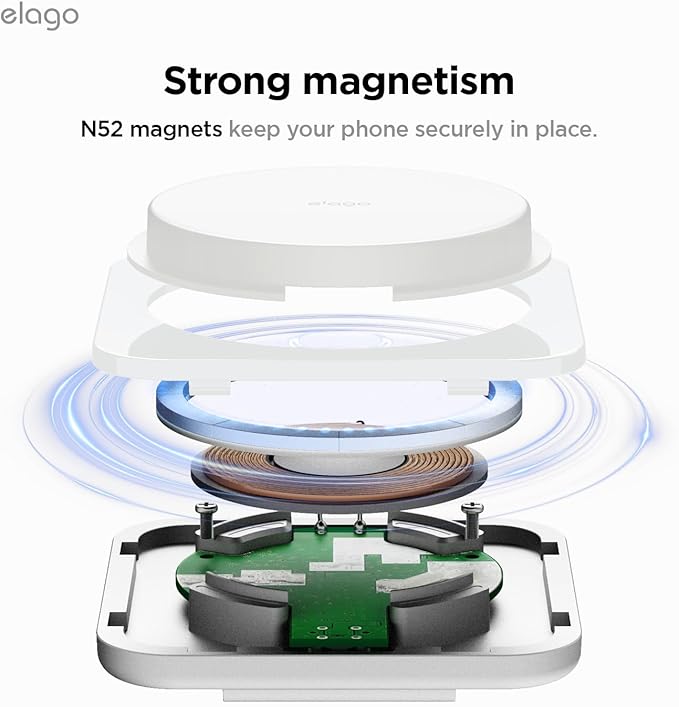 elago Qi2 Wireless Charging Stand for MagSafe Devices Qi2 Certified 15W Ultra-Fast Strong Magnet Adjustable Tilt Non-Slip Design for iPhone (White)