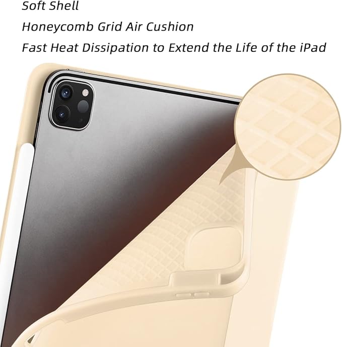 SIWENGDE Cases for iPad Pro 12.9 Case 6th/5th/4th Generation (2022/2021/2020) with Pencil Holder [Apple Pencil Wireless Charging] Soft TPU Smart Tri-fold Stand Protective Cover(Champagne Gold)