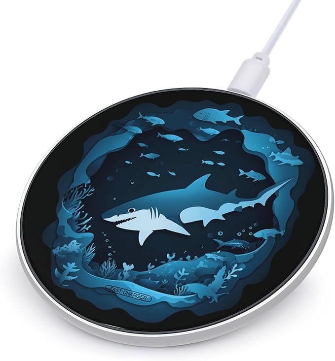 Shark Fish Undersea Cave Phone Charger Magnetic Charging Pad Anti-Slip with USB Cable