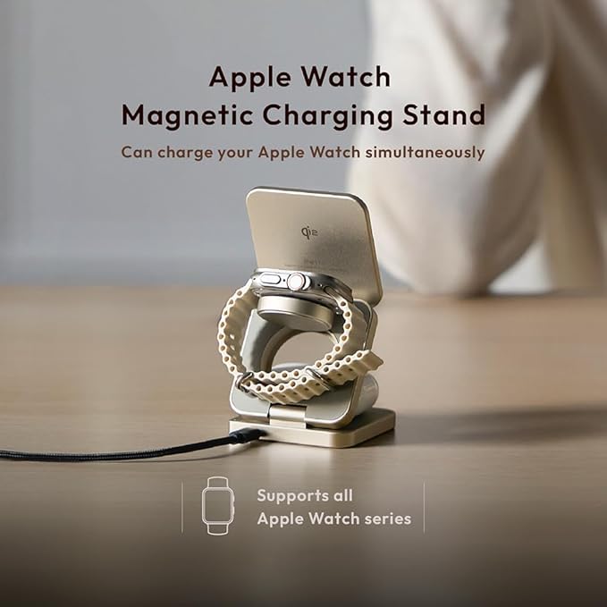 ADAM elements Mag 3 Pro Qi2 3-in-1 Foldable Travel Charging Station 15W Fast Wireless Charger for iPhone 17 16 15 14 13 12 Apple Watch &amp AirPods Compact Magnetic Dock for Desk &amp Travel (Gra
