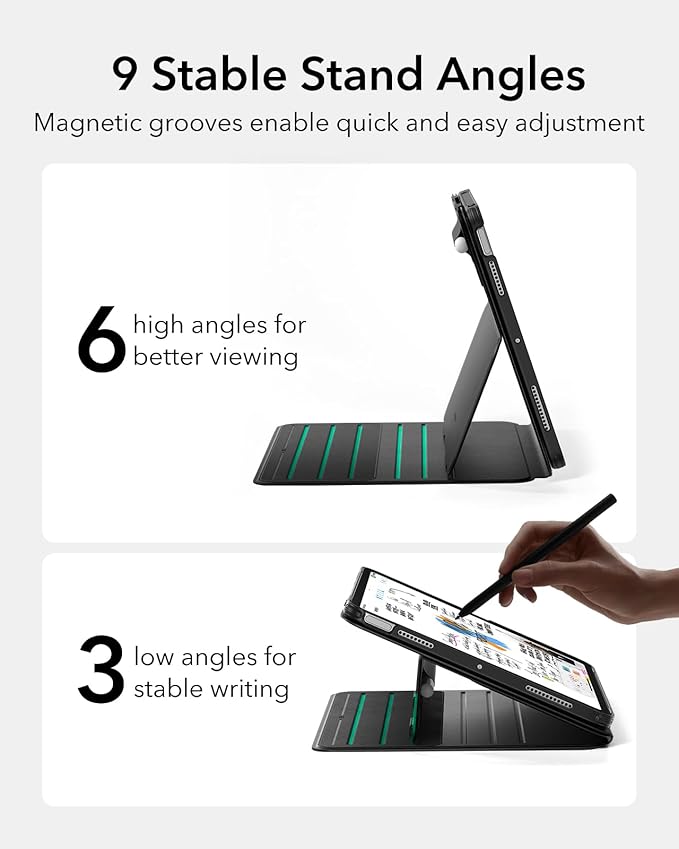 ESR for iPad Air 11 Inch Case M3/M2 (2025/2024) iPad Air 5th/4th Gen Case (2022/2020) 10.9 Inch Removable Magnetic Cover Adjustable Portrait/Landscape Stand 9 Standing Angles Durable Black