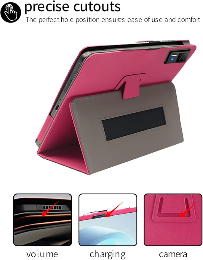 for DOOGEE U13 2025 13 Inch Android Tablet CaseBOVUGAC Folding Stand Protective Cover with Pencil Holder and Wrist StrapFull Protection Premium PUScratch Resistant(Rose Red)