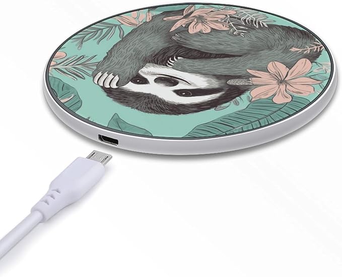 Animal Sloth Mint Green Wireless Charger Fast Wireless Charging Pad with USB Cable 10W Anti-Slip Magnetic Wireless Charger Portable Slim Charger Puck Travel Charging Station