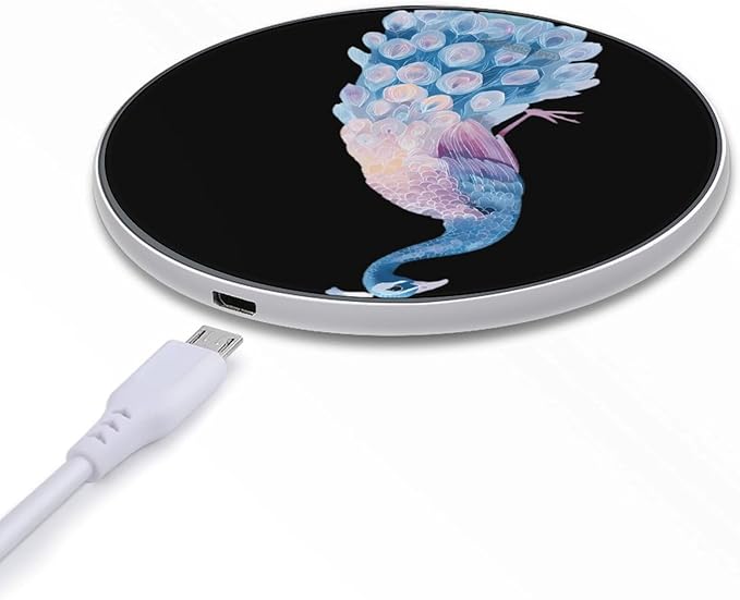 Peacock Watercolor Phone Charger Magnetic Charging Pad Anti-Slip with USB Cable