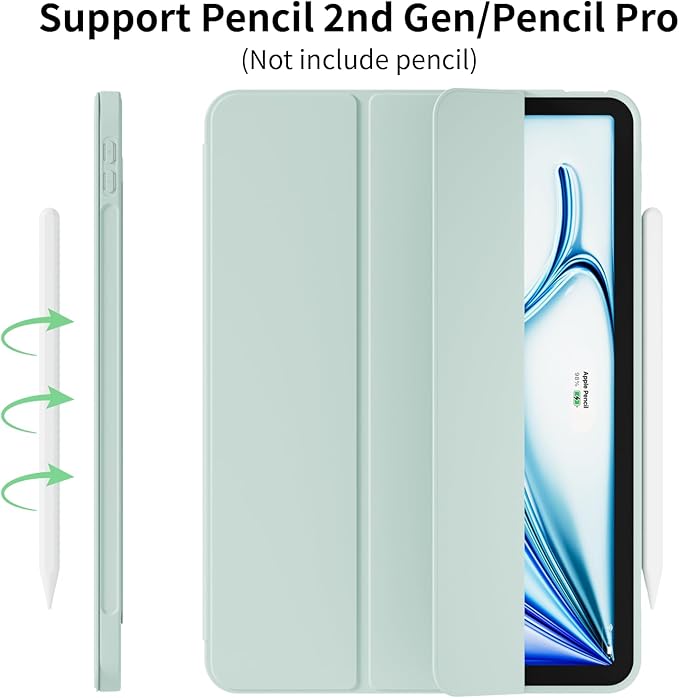 Case for iPad Air 11 Inch (M4/M3/M2 2026/2025/2024) for iPad Air 5th/4th Gen 10.9 Inch Without Pencil Holder Slim Folio Trifold Stand Cover with Soft TPU Back Auto Wake/Sleep Mint Green