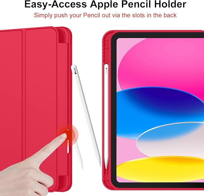 iMieet (A16) Case 11th Gen / 10th Generation Case [11-Inch 2025/10.9 Inch 2022] with Pencil Holder Trifold Stand Smart Cover with Soft TPU BackAuto Wake/Sleep(Red)