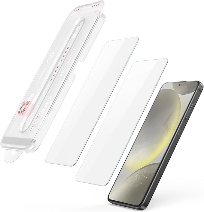 FLOLAB NanoArmour ONETIME for Samsung Galaxy S25 / S24 Case Friendly Screen Protector Tempered Glass 2 Pack Fingerprint ID CompatibleDurable Dust Free Easy to Install