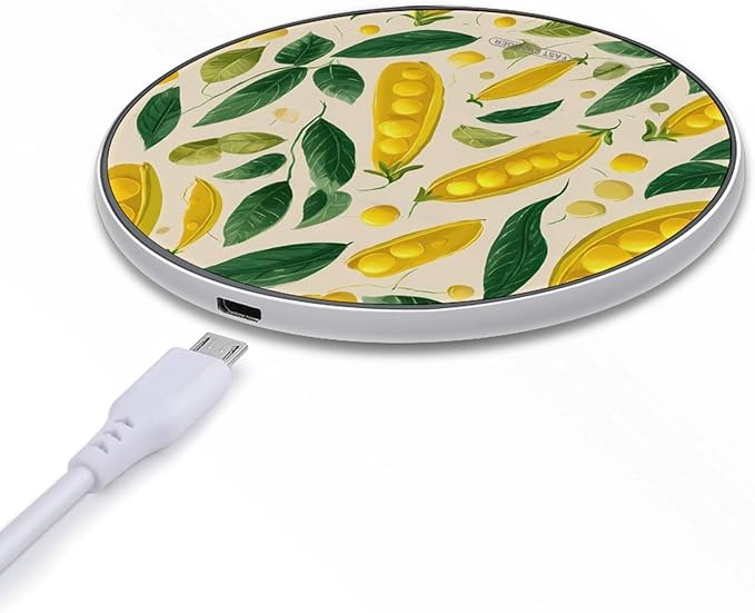 Yellow Peas Green Leaves Fast Portable Charger 10W Funny Graphic Phone Charging Pad with USB Cable