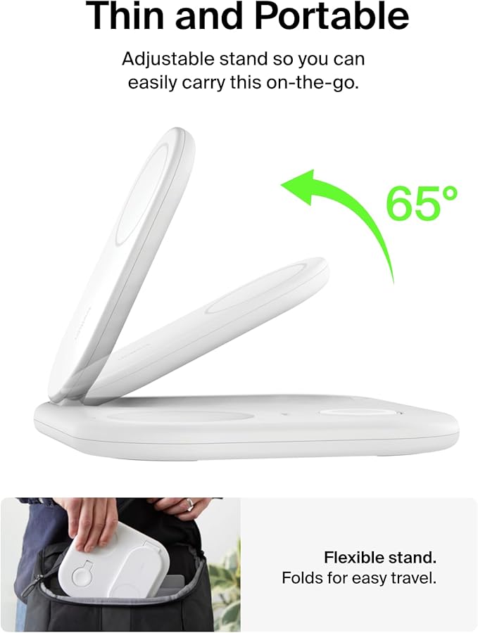 Belkin 3-in-1 MagSafe-Compatible iPhone Charger - Foldable Magnetic Qi2 Certified MagSafe Charging Station for Phone Apple Watch AirPods - Wireless for Multiple Devices