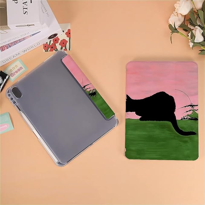 Black Cat in Glassland Case Compatible with IPad 9th 8th 7th Generation 10.9 Inch 2021-2018Funny Cover with Trifold Stand+Pencil Holder for Boys GirlsiPad 10.9in 2022