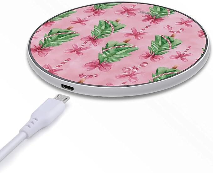 Christmas Tree Candy Canes Bows Phone Charger Magnetic Charging Pad Anti-Slip with USB Cable