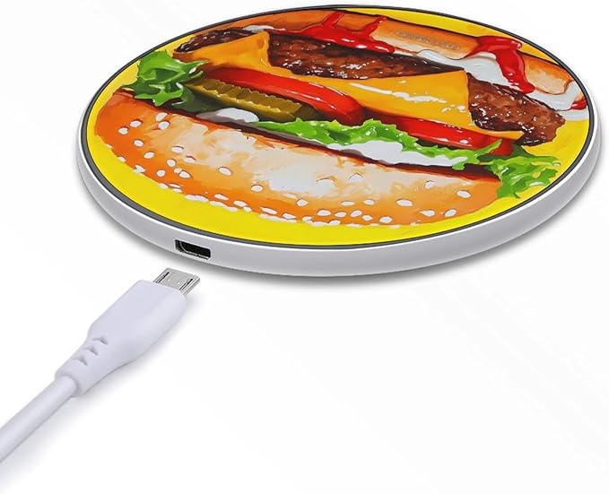 Beef Hamburger Fast Food Wireless Charger Anti-Slip Wireless Charging Pad Slim Charger Mat for Men Women