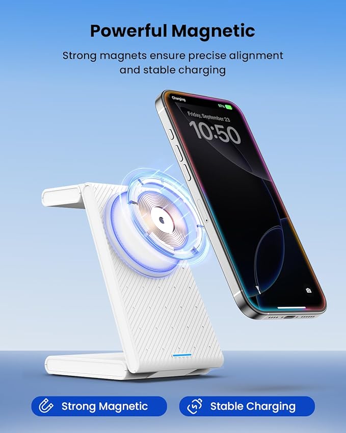 3 in 1 Wireless Charging Station Foldable Magnetic Wireless Charger Stand for Multiple Devices Wireless Charger for iPhone 16/15/14/13/12 Apple Watch 9/8/7/6/SE/5/4/3/2 AirPods 3/2/Pro