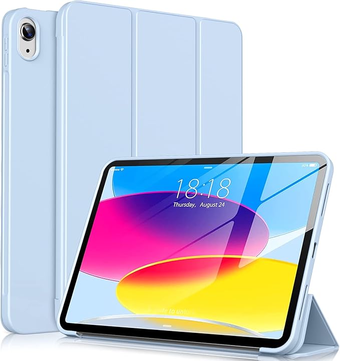 KENKE for iPad A16 11th Generation Case (11 Inch 2025 Release) iPad 10th Generation Case 10.9 Inch 2022 Without Pencil Holder Slim Trifold Stand Protective Cover with Soft TPU Back Sky Blue