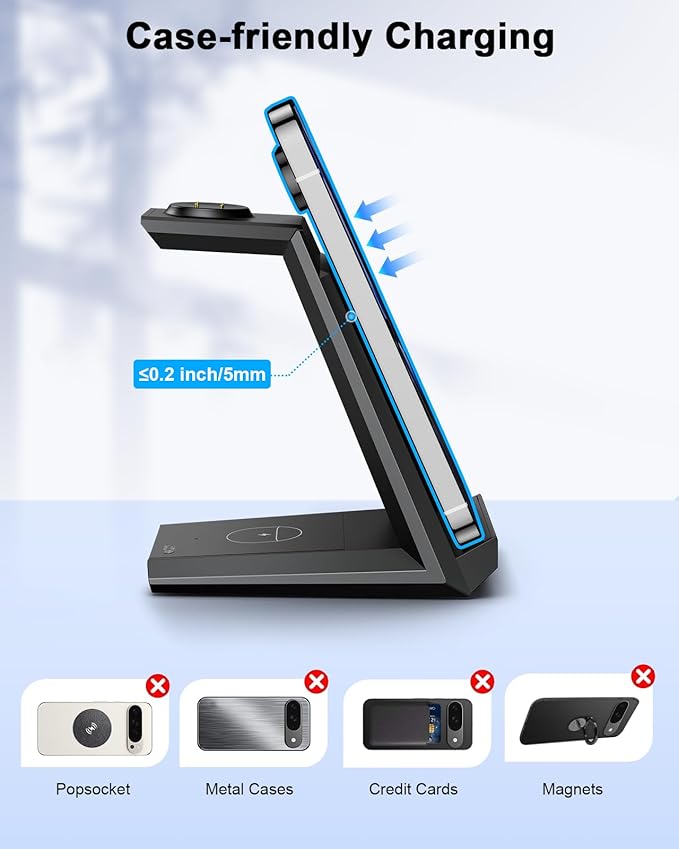 NANAMI Wireless Charger for Google - 3 in 1 Wireless Charging Station Fast Charger Stand Dock for Pixel 9/9 Pro XL/Fold/8/7Buds Pro 2/Pro Watch 3/2Fitbit Versa 4/Sense 2(Not for Pixel Watch 1/4)
