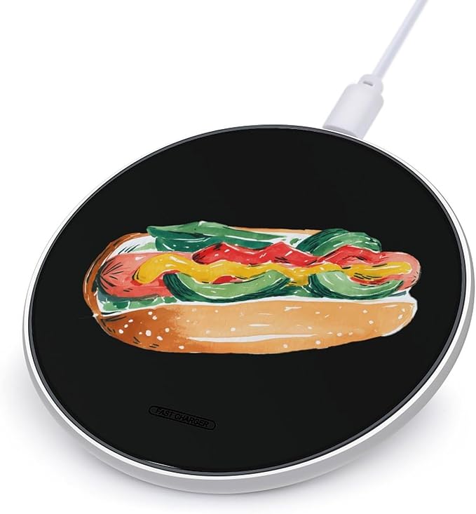 Chicago Hot Dogs Fast Portable Charger 10W Funny Graphic Phone Charging Pad with USB Cable