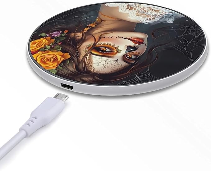 Mexican Day of The Dead Floral Skull Wireless Charger Anti-Slip Wireless Charging Pad Slim Charger Mat for Men Women