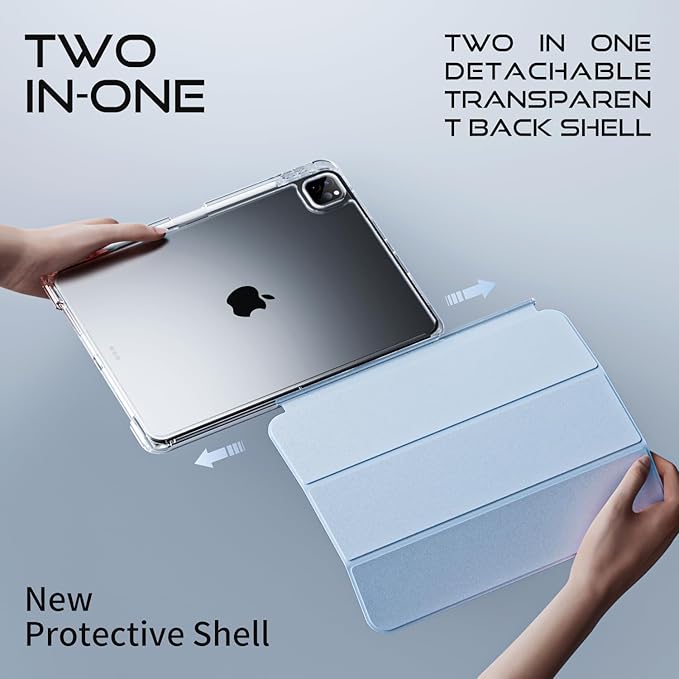 Case for iPad Air 13 Inch M3/M2 (2025/2024)iPad Pro 12.9 inch 2022/2021/2020 (6th/5th/4th Gen) | 2-in-1 Removable Clear Back Cover | Wireless Pencil Charging | Auto Sleep/WakeSky Blue