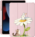 Cue Kitten Cat Bunny Flower for iPad (A16) 11th Generation Case 11 Inch 2025 for iPad 10th Gen Case 10.9 Inch 2022 with Pencil Holder Auto Sleep/Wake Pink Leather Soft TPU Back Cover