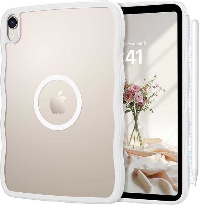 Telaso for iPad mini 7 A17 Pro 2024/iPad Mini 6 2021 8.3 Inch iPad mini 7th/6th Gen Wave Frame Design Magnetic Case Translucent Matte Back Soft TPU Bumper Case for iPad mini 7/Mini 6 Frosted Clear