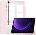 for Samsung Galaxy Tab S10 Lite/ S10 FE/ S9 FE 10.9 Inch Tri-Fold Smart Tablet Case with Pen Holder Shockproof Protective Cover W Transparent Back Shell Auto Wake/SleepPink