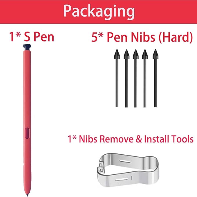 S22 Ultra S Pen (with-Bluetooth) Replacement for Samsung Galaxy S22 Ultra Stylus Pen (4096 Pressure Levels) + Replacement Tips/Nibs (Red)