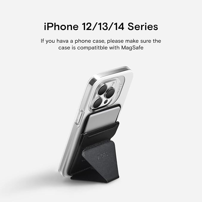 MOFT MagSafe Wallet for iPhone 15/14/13/12 Series Strong Magnetic Phone Card Holder Fit 2 Cards &amp 3 Viewing Angles &amp Stain-Resistant Vegan Leather Phone Stand Night Black