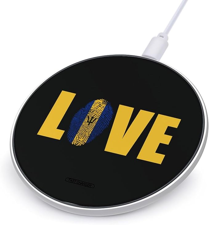 Love Barbados Flag Barbadian Fast Portable Charger 10W Funny Graphic Phone Charging Pad with USB Cable