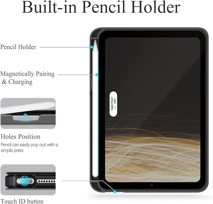 auaua Case for iPad mini 7 (A17 Pro 2024) / iPad mini 6 Case (2021) 8.3 inch with Pencil Holder Multiple Viewing Angles Magnetic Closure Auto Sleep/Wake (Grey)