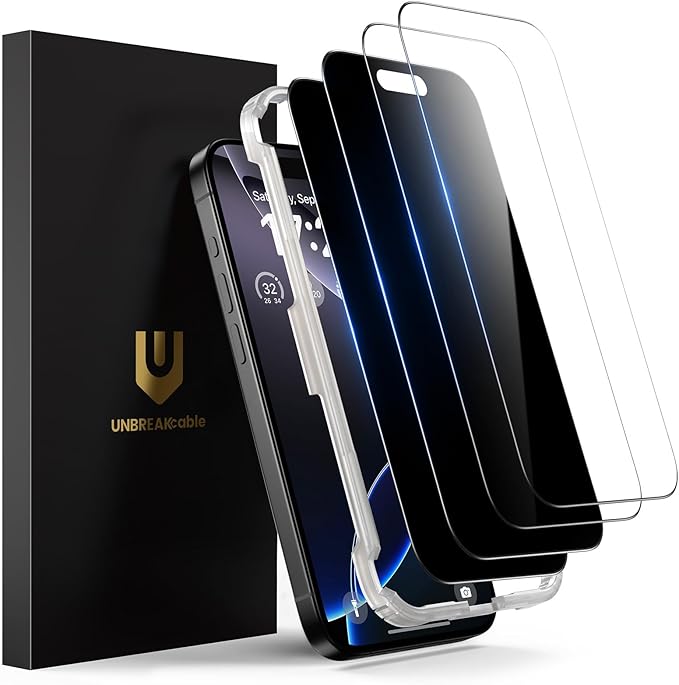 UNBREAKcable 4PCS Screen Protector for iPhone 16 Pro - 2 Privacy Tempered Glass+2 Clear Glass Double Shatterproof [Installation Frame] [9H Hardness] [Case Friendly] Anti-Scratch for iPhone 6.3 inch