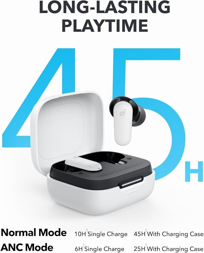 Soundcore P30i by Anker Noise Cancelling Earbuds Strong and Smart Noise Cancelling Powerful Bass 45H Playtime 2-in-1 Case and Phone Stand IP54 Wireless Earbuds Bluetooth 5.4 (White)
