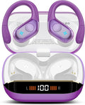 Wireless Earbuds Bluetooth 5.4 Headphones 75H Stereo Deep Bass Sports Over Ear Buds with Earhooks LED Display Bluetooth Earbuds with 4 ENC Mic IP7 Waterproof Earphone for RunningDark Purple
